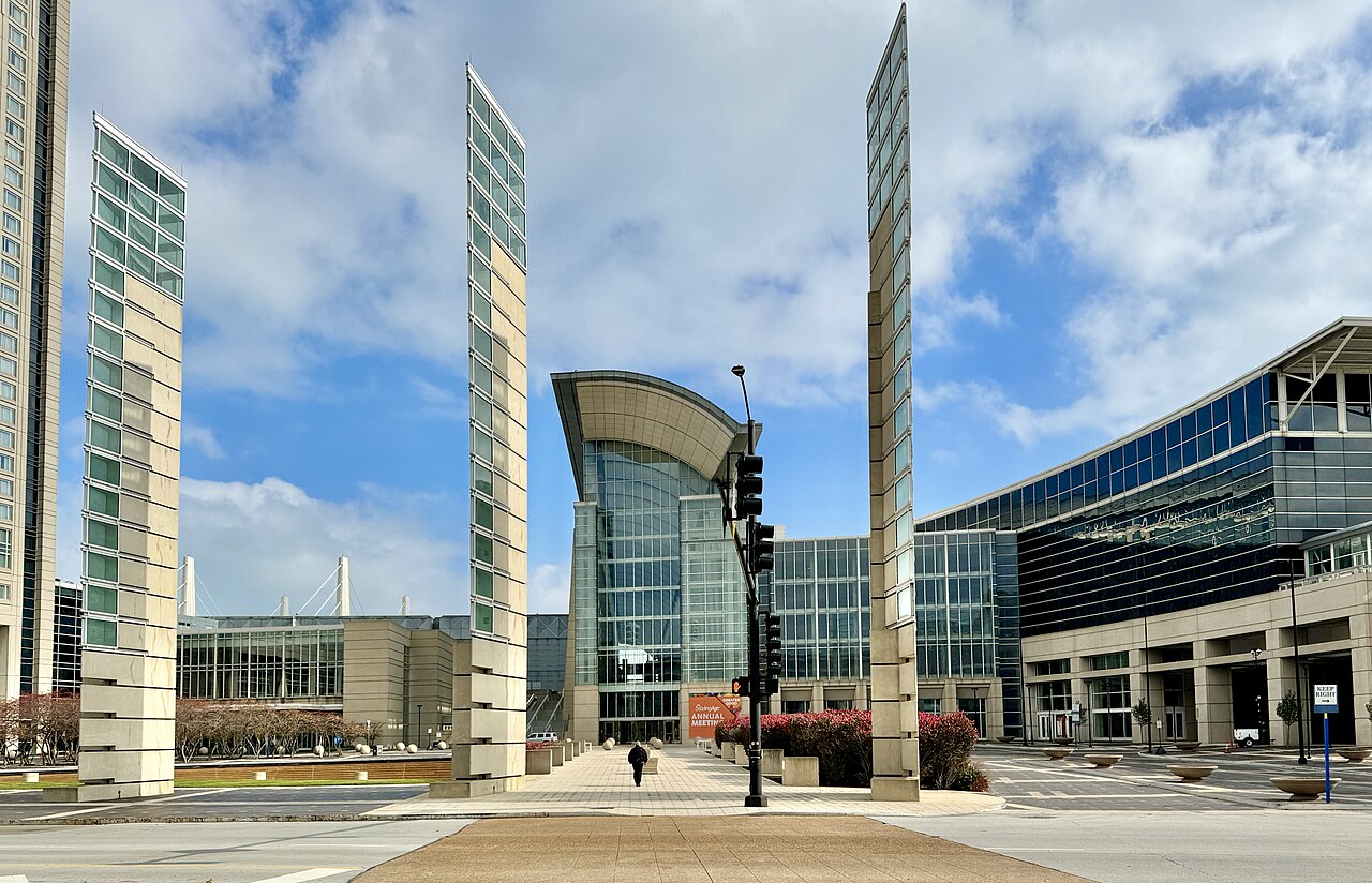 McCormick Place North and South buildings in Chicago, seen from Martin Luther King Drive