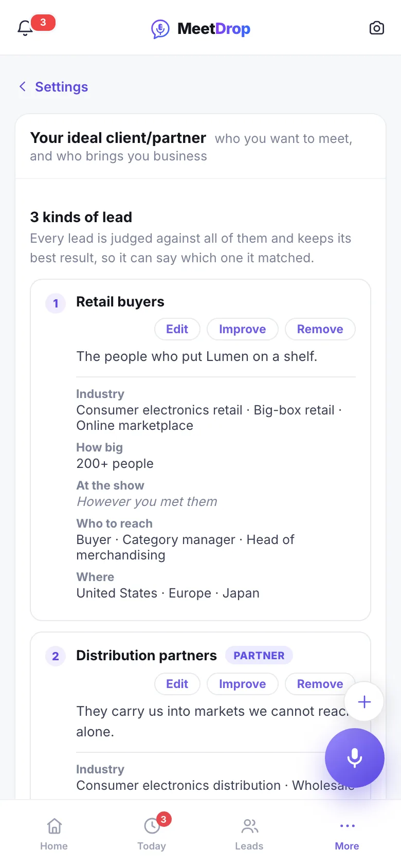 Your ideal customer, written as three kinds of lead